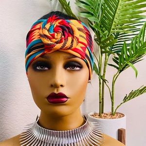 Red & Teal PRE-TIED Cotton Headband| Wide …